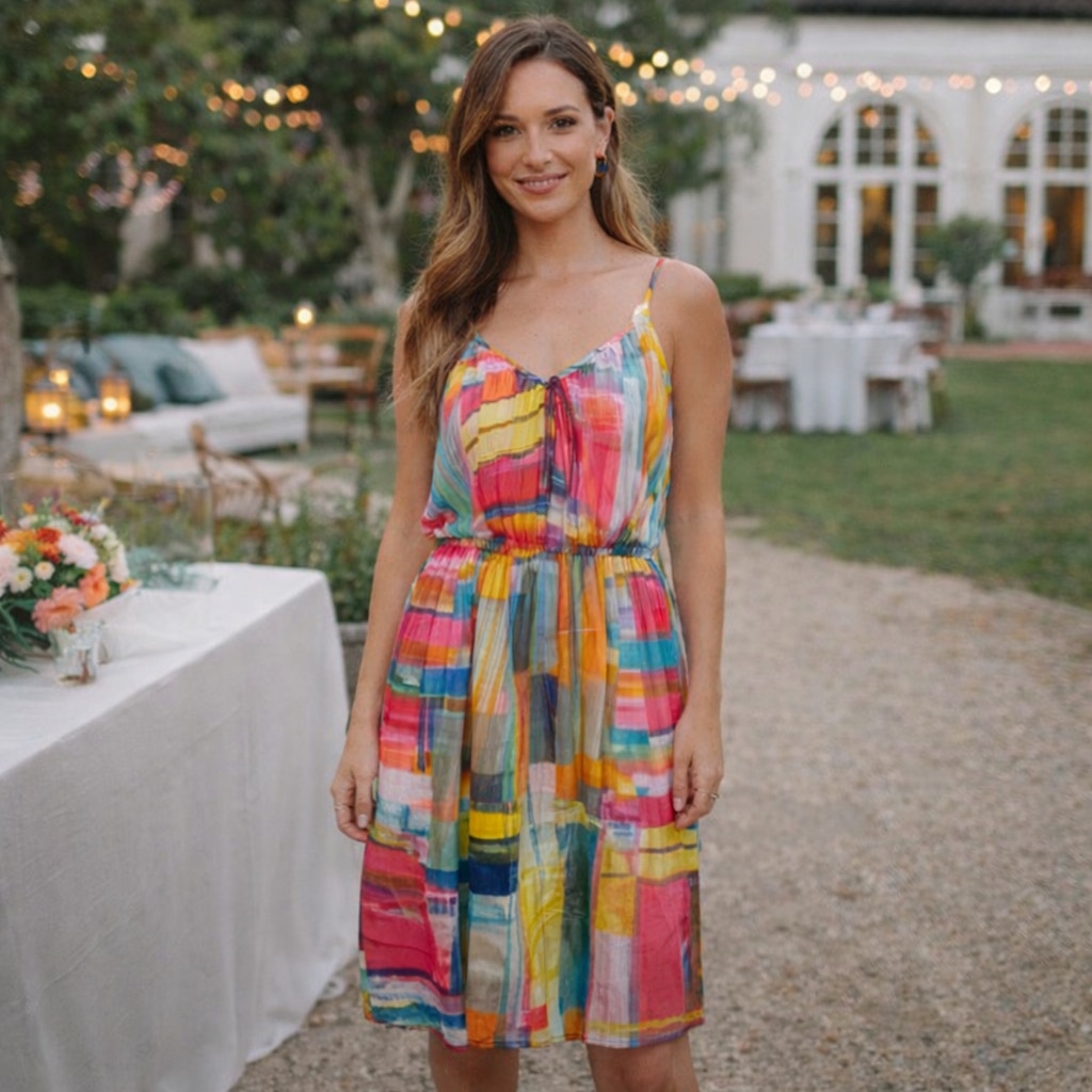 Trina Turk Size 6 Colorful Silk Abstract Geometric Strappy Dress